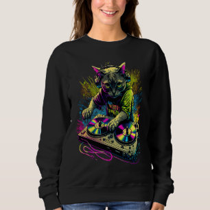 Party Disco Cat DJ Cat House Cat Rainbow DJ Cat Ki Sweatshirt
