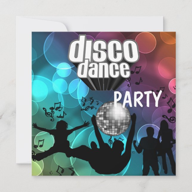 Party Disco Dance Retro Blue Bubbles Invitation (Front)