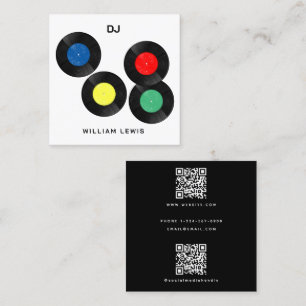 Party DJ Deejay Retro Vinyl Record 2 QR Codes Square Business Card