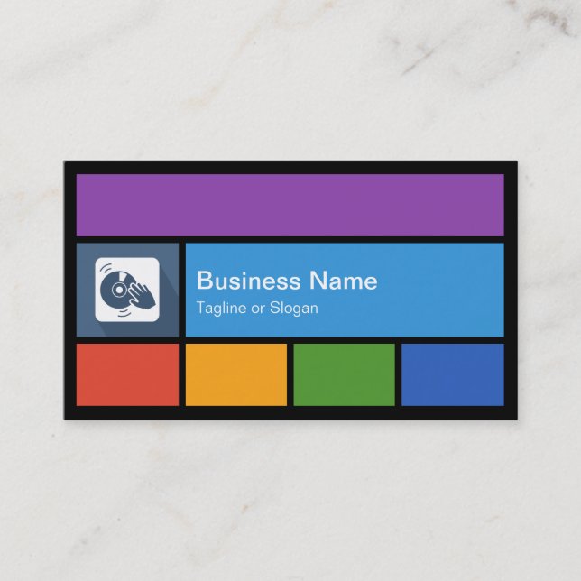 Party DJ Disc Jockey - Colourful Tiles Creative Business Card (Front)