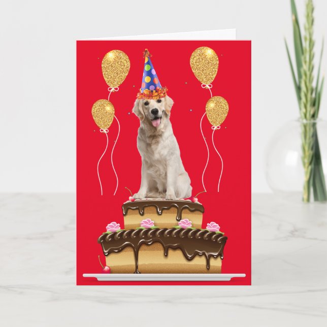 Party Dog On A Cake Birthday Card (Front)