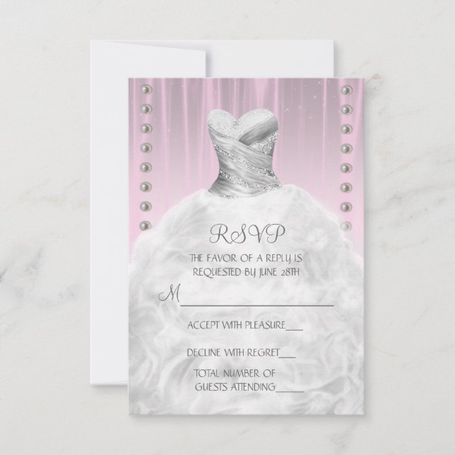 Party Dress and Pearls Pink Quinceanera RSVP (Front)