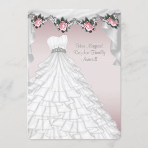 Party Dress Princess Pink Rose Quinceanera Invitation