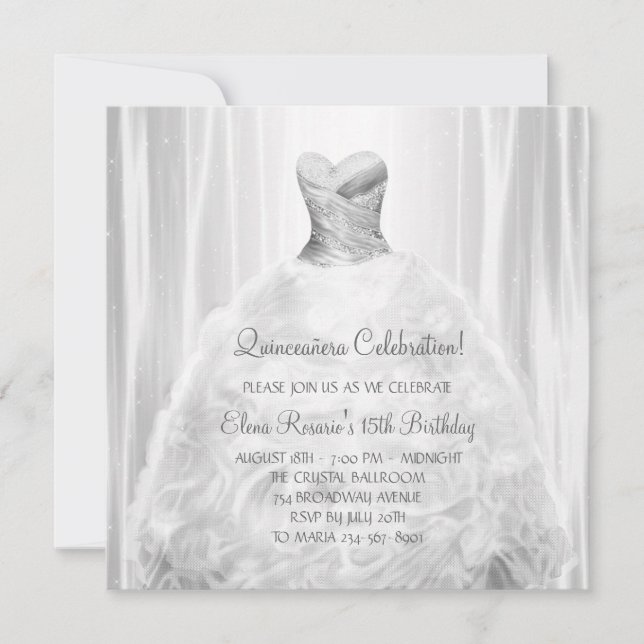 Party Dress White Quinceanera Invitations (Front)