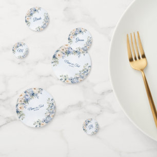 Party Dusty Blue Watercolor Ivory Flowers Leaves Confetti