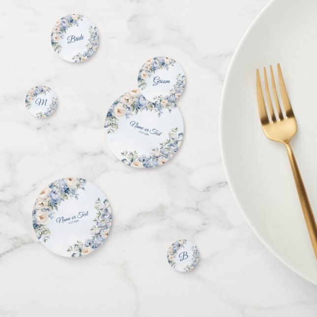 Party Dusty Blue Watercolor Ivory Flowers Leaves Confetti (Group)