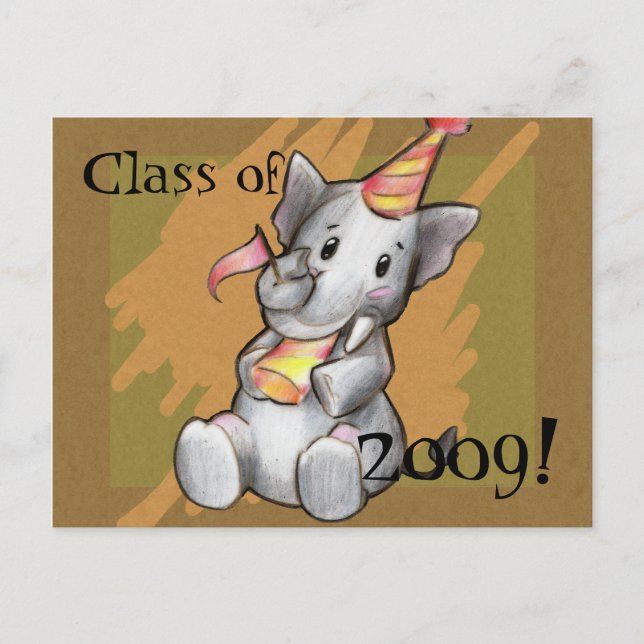 Party Elephant Graduate Postcard (Front)