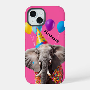 Party Elephant with Balloons, Festive Design iPhone 15 Case