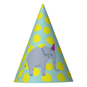 Party Elephant Yellow Dots on Aqua Party Hat