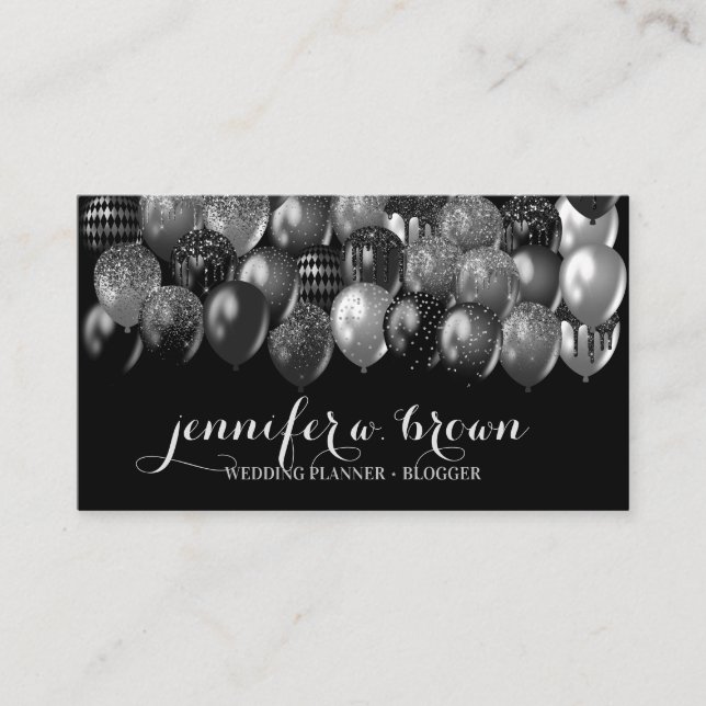 Party Event Planner Silver Bling Balloons Business Card (Front)