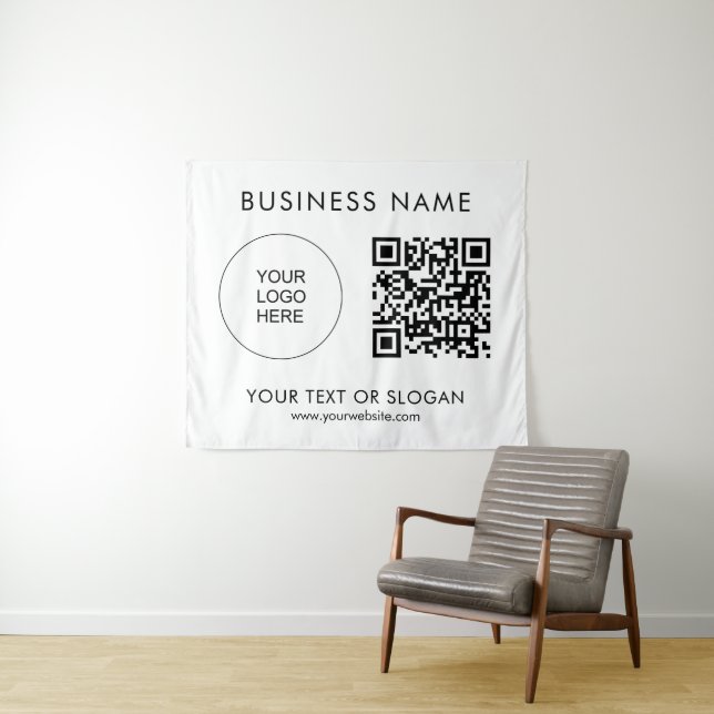Party Event Seminar Logo Text QR Code Backdrop Tapestry (In Situ (Horizontal))