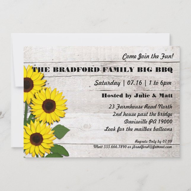 Party Event Sunflowers Rustic Invitations (Front)