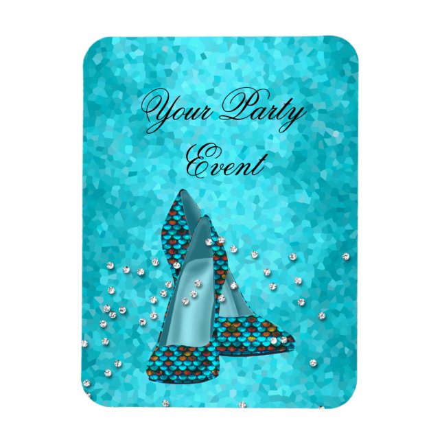Party Event Teal Blue Glitter Shoes Magnet (Vertical)