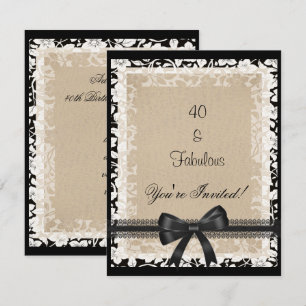 Party Fabulous 40th Black White Beige Floral Invitation