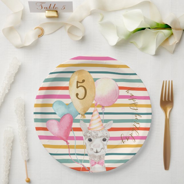 Party Farm Animals Birthday Llama Stripes  Paper Plate (Wedding)