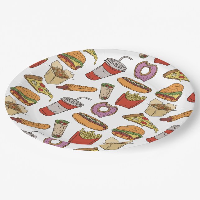 Party Fast Food Paper Plates (Angled)