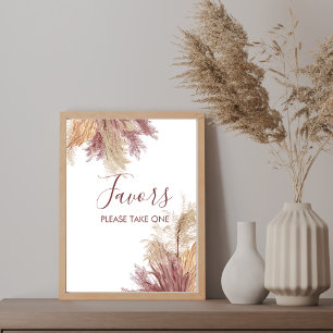 Party Favour Sign Boho Pampas Grass Mauve Pink