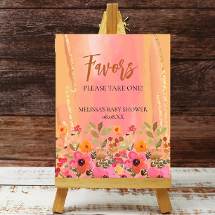 Party Favour Sign Watercolor Peach Pink Flowers