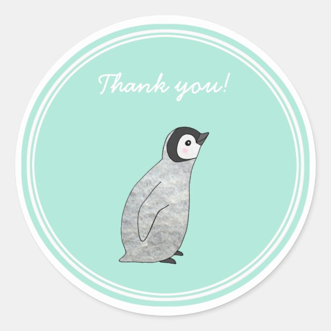Party Favour Sticker Baby Penguin Thank You Sticke (Front)