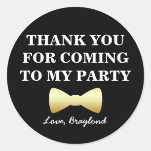 Party Favour Stickers, Black and Gold with Bow Tie Classic Round Sticker