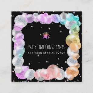 *~* Party Festive Balloons Rainbow Event Planner Square Business Card