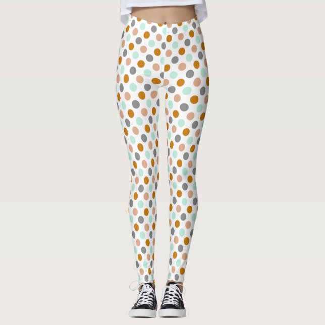 Party Festive multi-colour polka dots on white Leggings (Front)
