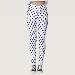 Party Festive navy blue polka dots on white Leggings