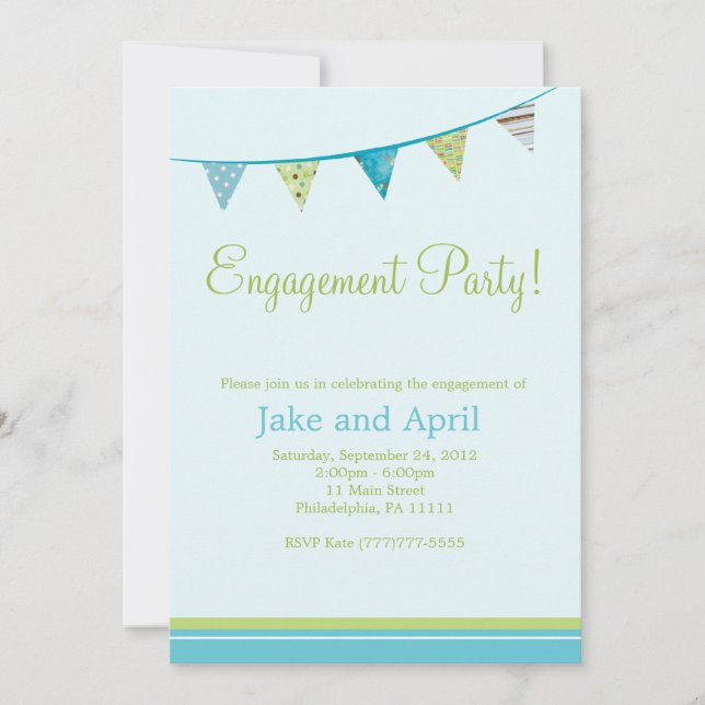 Party Flags Engagement Party - Blue Invitation (Front)