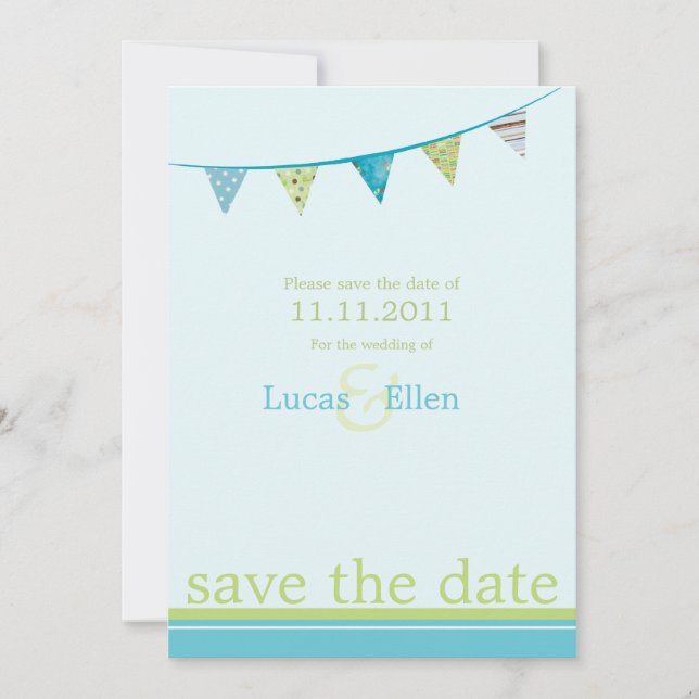 Party Flags Save The Date - Blue & Green (Front)