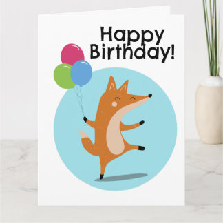 Party Fox With Balloons Custom Text Card