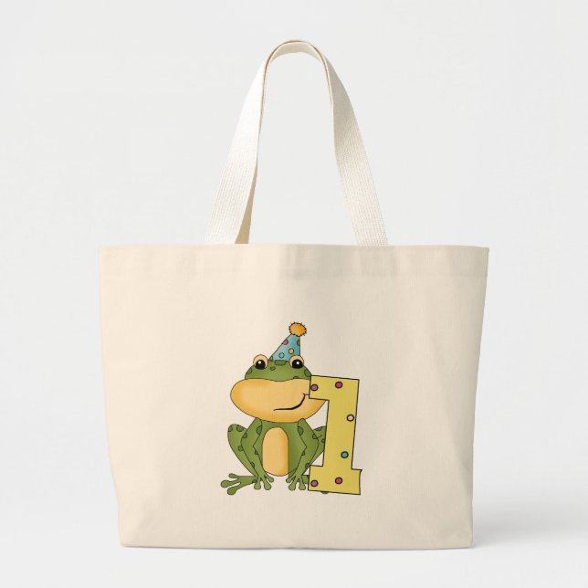 Party Frog 1st Birthday T-shirts and Gifts Large Tote Bag (Front)