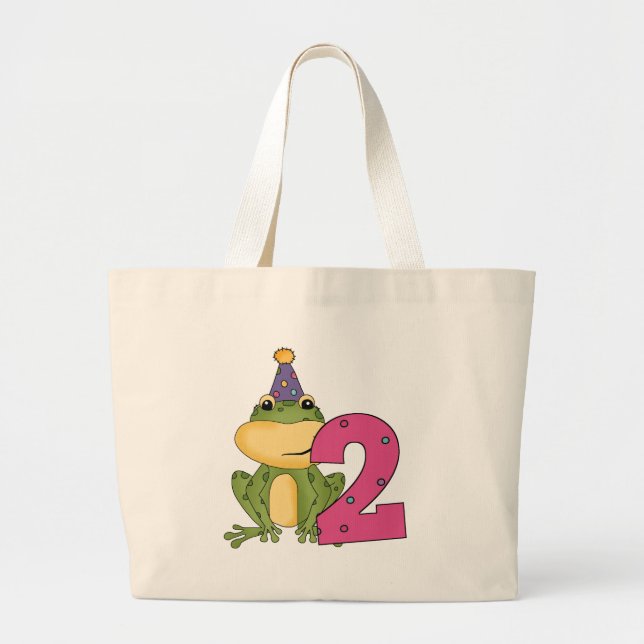 Party Frog 2nd Birthday T-shirts and Gifts Large Tote Bag (Front)