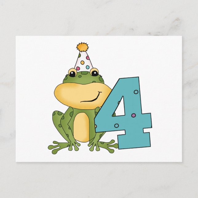 Party Frog 4th Birthday T-shirts and Gifts Invitation Postcard (Front)