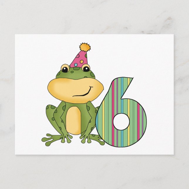 Party Frog 6th Birthday T-shirts and Gifts Postcard (Front)