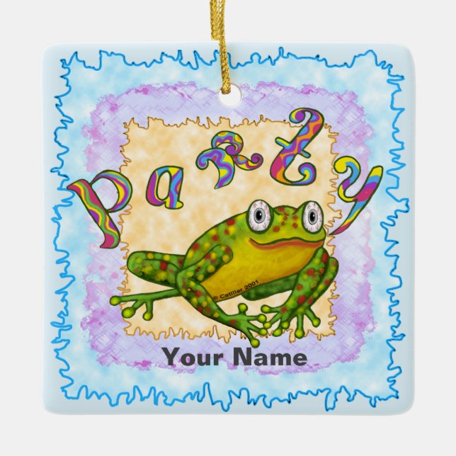 Party Frog  Ceramic Ornament (Front)