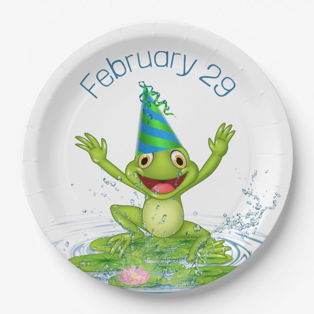 Party Frog for Leap Year Birthday Paper Plate (Front)
