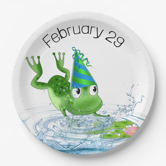 Party Frog for Leap Year Birthday Paper Plate (Front)