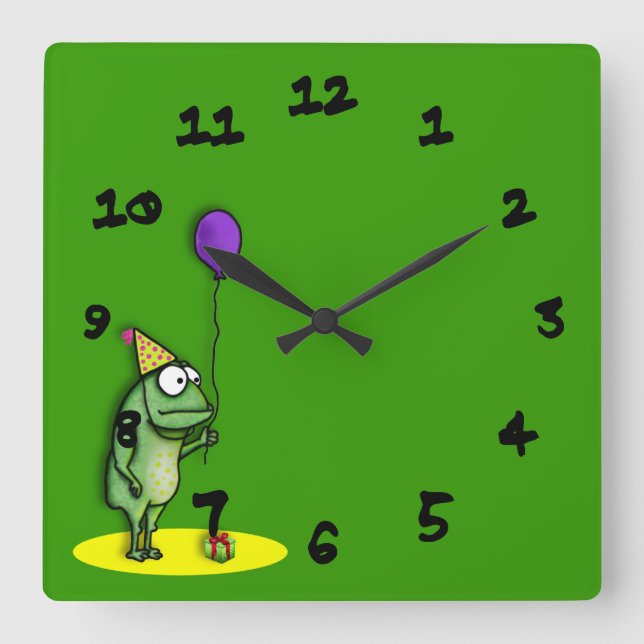 Party Frog Square Wall Clock (Front)