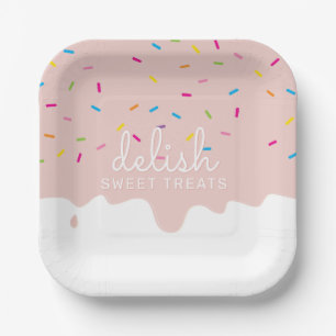 PARTY FROSTING DRIPS cute rainbow sprinkles blush Paper Plate