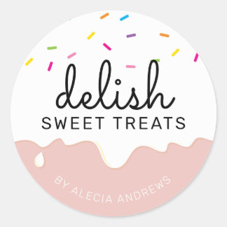 PARTY FROSTING DRIPS cute sprinkles white pink Classic Round Sticker