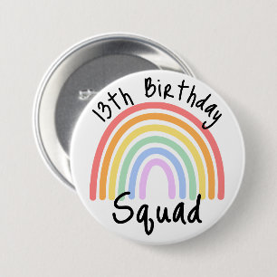 Party, Fully Customisable, Rainbow Birthday Squad 7.5 Cm Round Badge