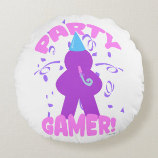 Party Gamer Fun Meeple Board Game Night Joy Round Cushion