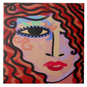 Party Girl Abstract Digital Portrait of a Woman Tile