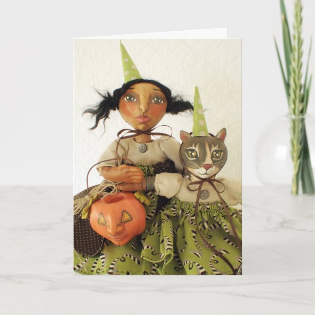 Party Girl & Cat Halloween Card (Front)