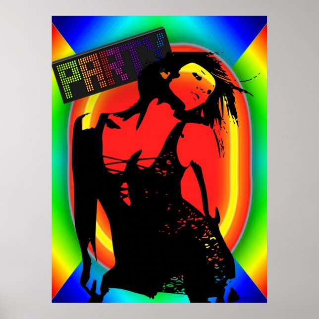 Party Girl In Black Dress  Neon Colours Poster (Front)