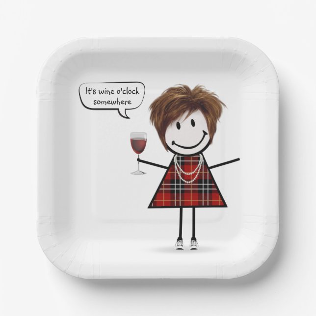 Party Girl with Red Wine  Paper Plate (Front)