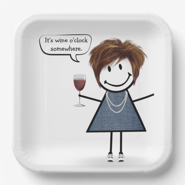 Party Girl with Red Wine Paper Plate (Front)