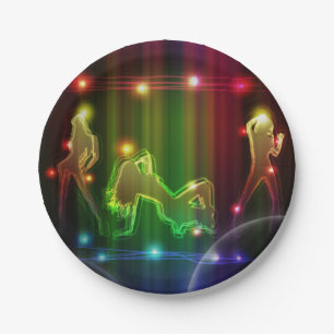 Party Girls Modern Trendy Neon Lights Paper Plate