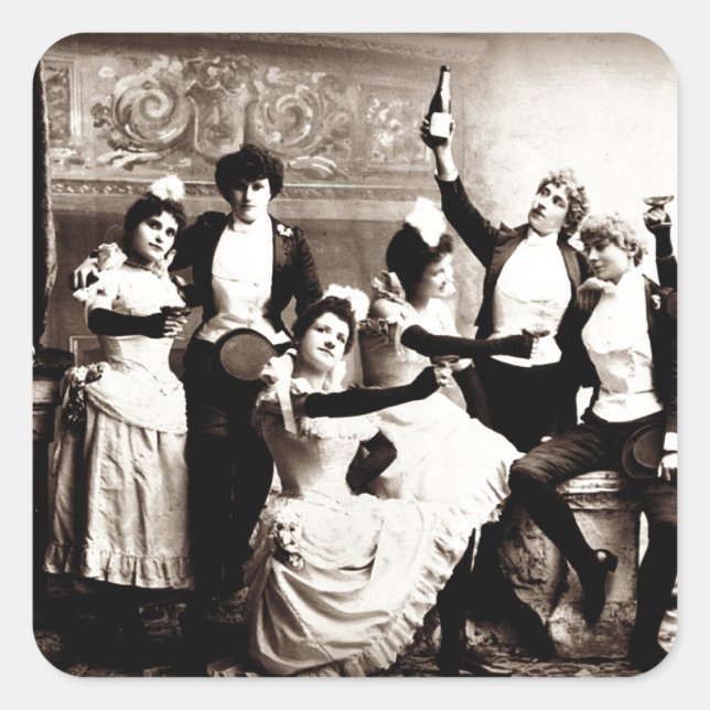 Party  Girls Vintage Print Square Sticker (Front)