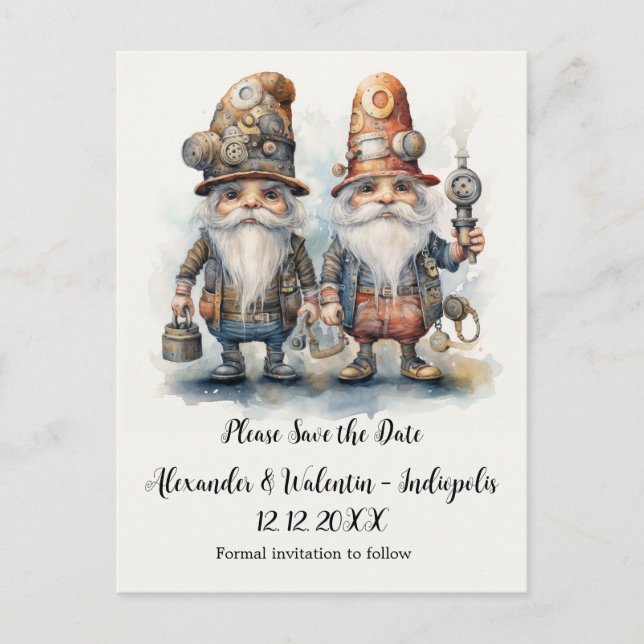 Party Gnomes Save the date Postcard (Front)